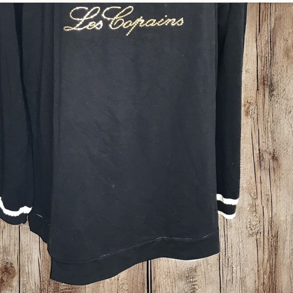 Les Copains Gym Black Knit Sweater Cotton Blend L Gold Embellished Logo Italy - Picture 8 of 11